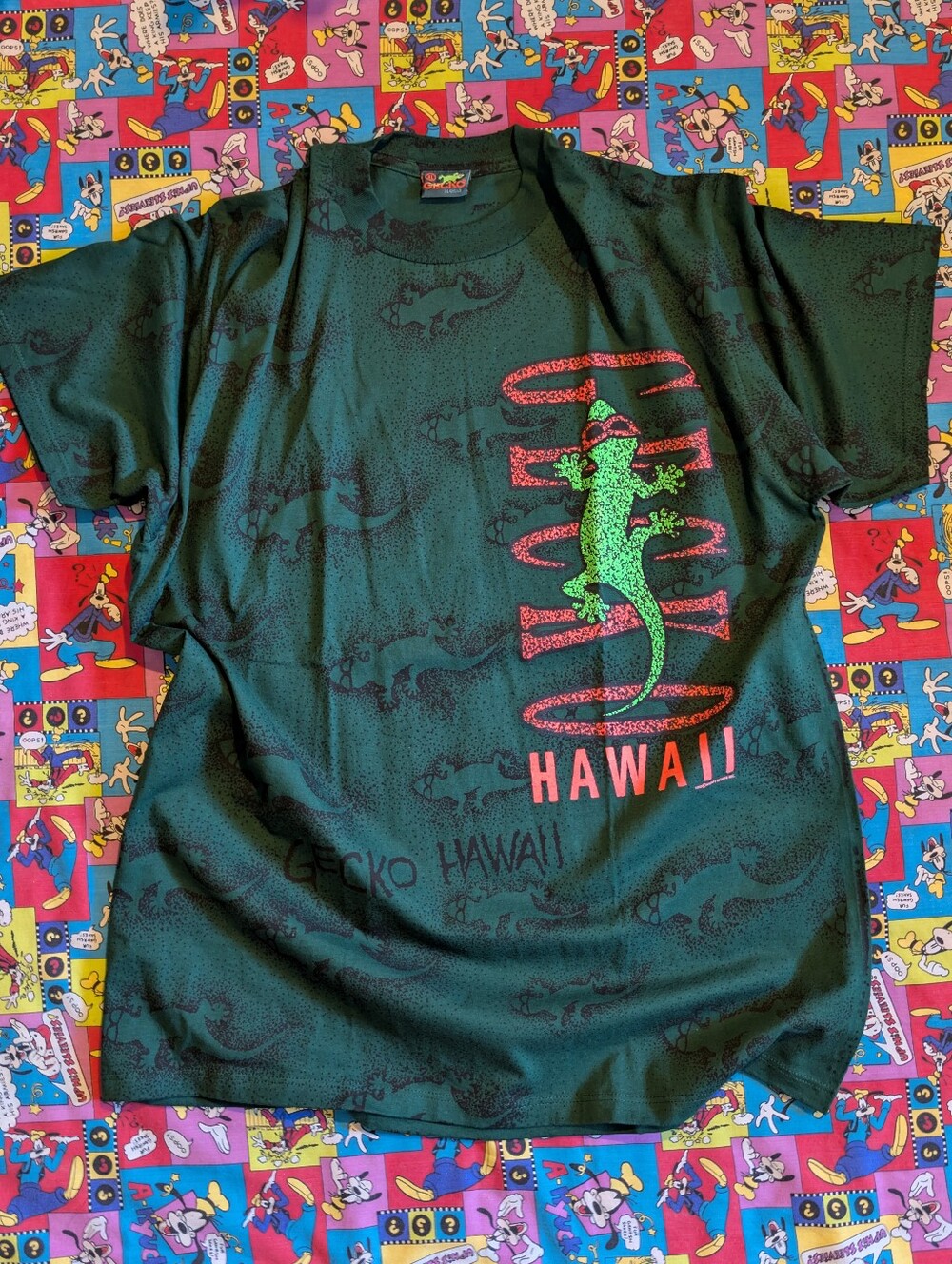 VTG 80's 90's Green Gecko Hawaii Graphic AOP Shirt  XL Made In The USA